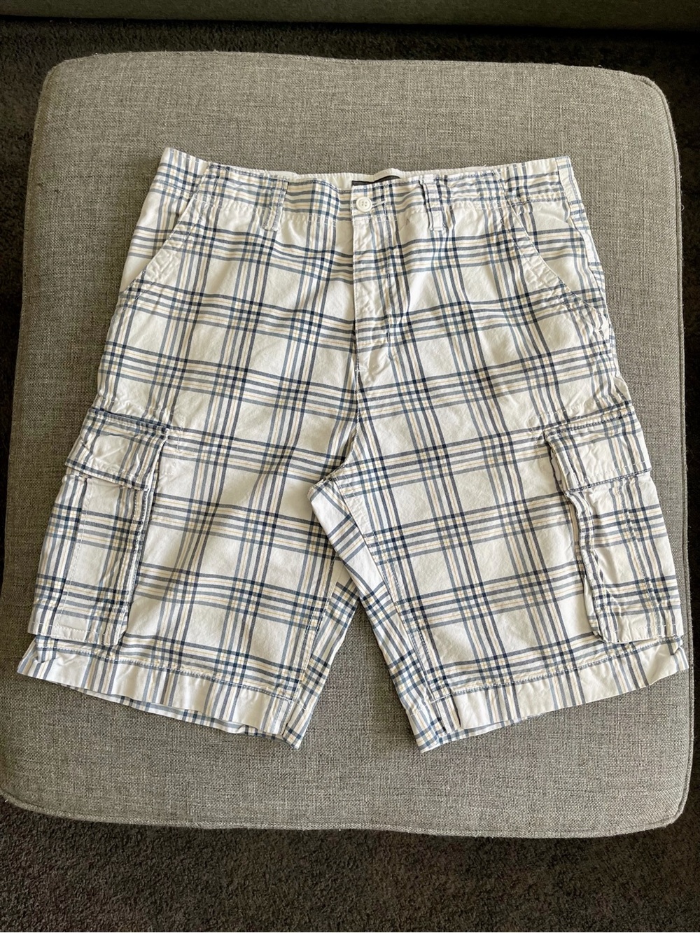 Old Navy White and Blue Plaid Cargo Shorts